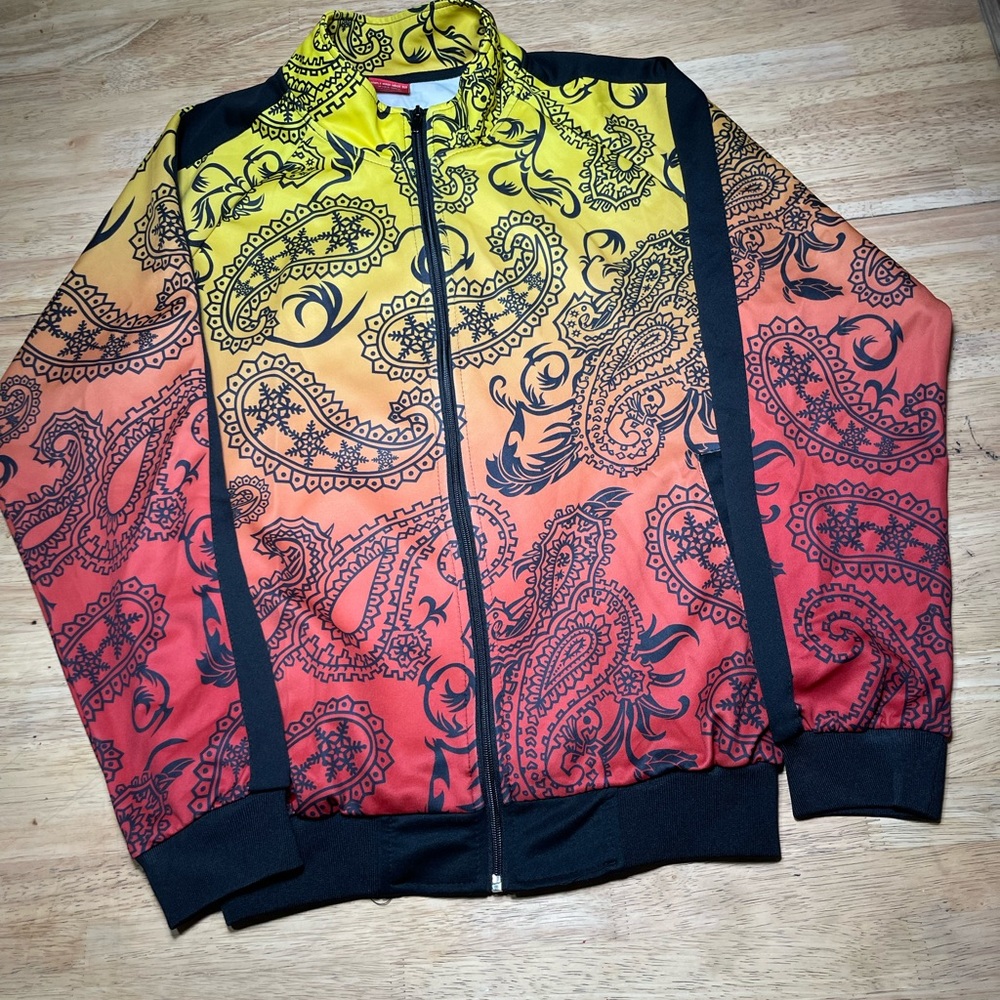 Men’s Victorious TRACK JACKET Urban RED BLACK PAISLEY ZIP UP JOGGER